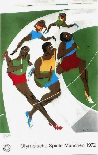 Vintage Poster Olympic Art Munich 1972 Black Runners Laurence