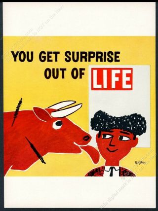 1955 Raymond Savignac Bullfight Bull Matador Art Life Vintage Print Ad
