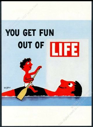 1955 Raymond Savignac Father Son Swimming Art Life Vintage Print Ad