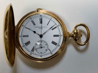 Rare Patek Philippe Hunting Case With Chronograph 18k Gold Mens Pocket Watch