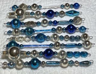 All Vintage Mercury Glass Bead Christmas Tree Icicles Ornament Blue From Garland