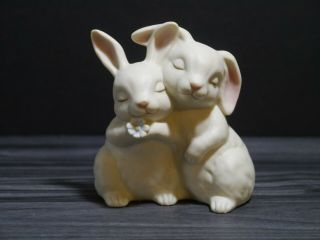 He Loves Me Co.  1990 Homco White Bunny Rabbits Ceramic Figurine Love Cute Gifts