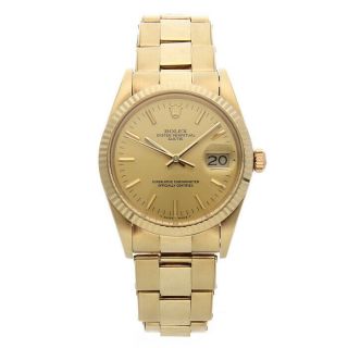 Rolex Oyster Perpetual Date Yellow Gold Auto 34mm Watch Oyster Bracelet 15037