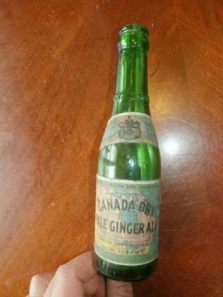 Vintage Antique Green Glass Canada Dry Pale Ginger Ale Bottle W/ 1925 Label