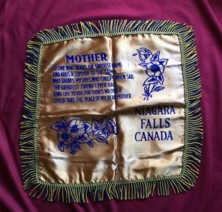 Vintage Niagara Falls Souvenir Silk Fringed Souvenier Pillowcase - Mother