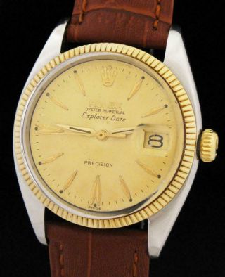 Gorgeous 35mm Rolex Explorer Date 5701 Vintage 1960 Automatic Gold S.  Steel Watch
