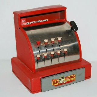 Vintage Tom Thumb Cash Register Tin Metal Toy Western Red