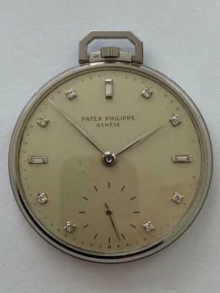 Patek Philippe Platinum Mens Pocket Watch With Factory Diamond Dial Ref.  600