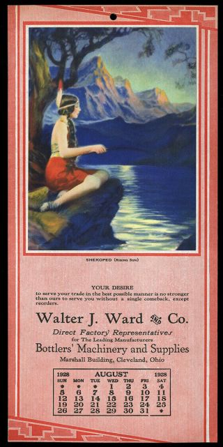 1928 Brown & Bigelow Company Archives Indian Maiden Calendar Rare Rising Sun Nr