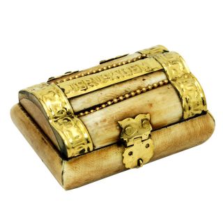 Real Hand Made Small Camel Bone Box From Jerusalem With Brass Copper Decoration