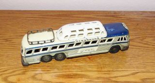 1950s Tin Friction Greyhound Scenicruiser Bus W/ Roof Rack Litho Japan