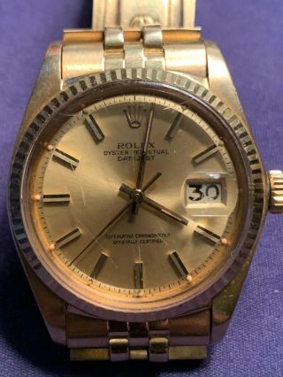 Vintage 1976 Rolex Oyster Perpetual Datejust 18k Gold Mens Watch