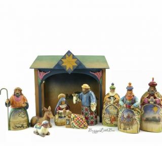 Jim Shore Heartwood Creek Mini Nativity Set Of 10 Fig.  And Stable 2004,  Gift