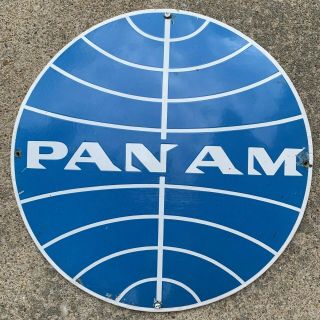 Vintage Pan Am Convex Curved Enamel Porcelain Sign Holland Langcat Bussum 14 "