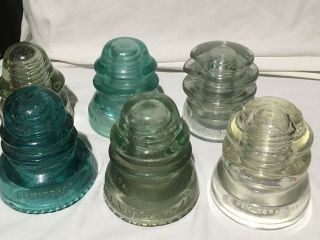 6 Vintage Glass Insulators Whitehall Mclaughlin Hemingway Maydwell Clear Green