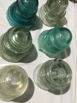 6 Vintage glass insulators Whitehall Mclaughlin Hemingway Maydwell Clear Green 3