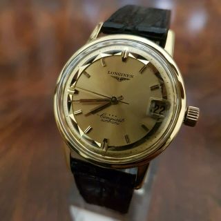 Vintage Longines Conquest Automatic Deluxe,  18k Solid Yellow Gold Case & Dial