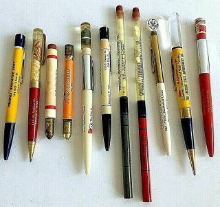 11 Vintage Mechanical Pencils Ball Point Pens Unique Advertising