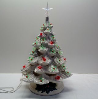 Vintage 19 " Atlantic Mold White Ceramic Christmas Tree & Bulbs & Star