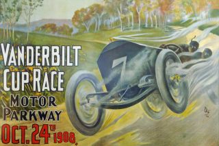 Vintage 1908 Vanderbilt Cup Race Auto Racing Poster Print 36x54 Big 9mil Paper