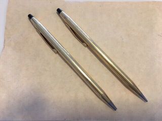 Vintage Cross 1/20 12 Kt Gold Filled Ballpoint Pen Pencil Set Pre - Owned
