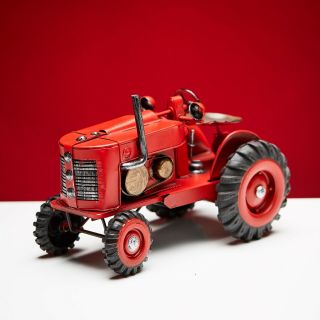 Tractor Red Classic Vintage Collectible Handmade Metal Tin Model For Decor
