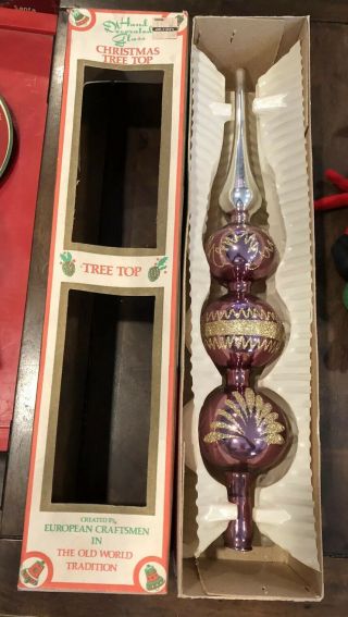 Vtg Xmas Handmade Tree Topper Glass Tree Top Ornament W/box Romania Commodore
