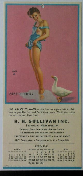 Earl Moran 1941 Pinup Calendar.  " Pretty Ducky " Hot 