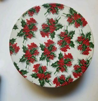 Vintage Christmas Cookie Tin Holly Leaves Berries Montgomery Ward