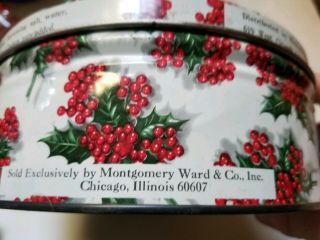 Vintage Christmas Cookie Tin Holly Leaves Berries Montgomery Ward 3