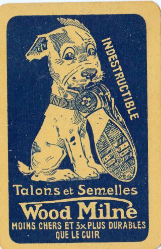 1 Playing Swap Card Little Terrier Dog Shoe Advertising Wood Milne Rubber Soles
