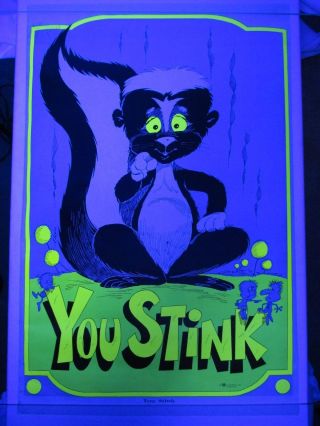 Vintage Psychedelic Blacklight Poster You Stink Hippie Peace Cool Skunk 1970
