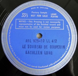Ravel: Le Tombeau De Couperin - Kathleen Long Decca Test Press Lp