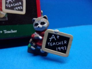 Hallmark 1992 A,  Teacher Miniature Christmas Ornament Raccoon Chalkboard Iob
