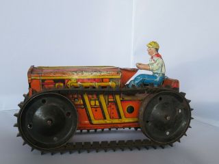 Vintage Louis Marx Tin Litho Man On His Tractor Wind Up