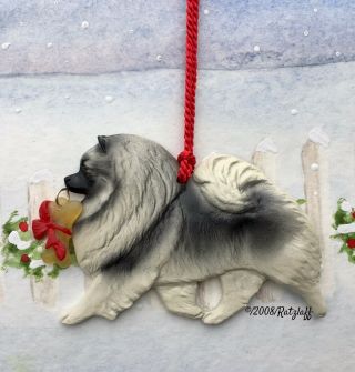 Keeshond With Bone Charm - Christmas Artdog Breed Ornament