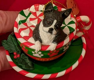 2016 Annual Boston Terrier Dog " Holiday Tea Cup " Christmas Ornament Danbury