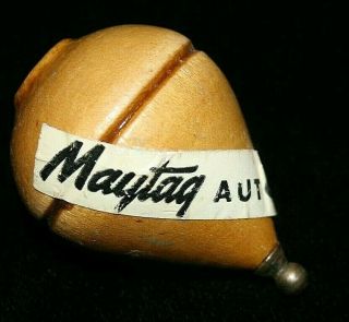 Vintage Maytag Advertising Wooden Spin Top With String Old Type Metal Ball Tip