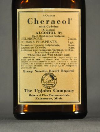 Cheracol W/ Codeine Cough Syrup Upjohn Amber Glass Bottle W/ Cork 70 