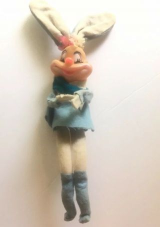 Vtg Easter Felt Clown Bunny Rabbit Japan Pixie Knee Hugger 11”