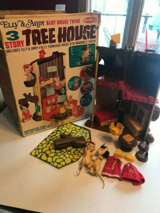 1967 Remco Elly Andy Mouse Baby Mouse Twins Tree House Play Set W/ Box Mr Mouse