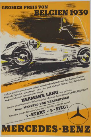 Vintage 1939 Grand Prix Of Belgium Auto Racing Poster Print 36x24 9 Mil Paper