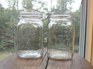 2 Vintage Square Knox Mason Pint Fruit Canning Jars All 5