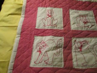 Handmade Cat Quilt - 12 Cat Poses Machine Embroidered,  Hand Quilted 41 " X 52 "