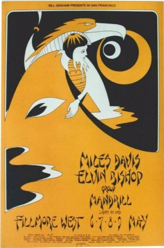 Vintage Poster San Francisco Rock & Jazz Concerts Miles Davis 1971 (2)