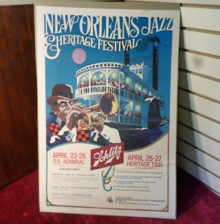 1975 Orleans Jazz & Heritage Festival Poster Schlitz B.  B.  King Fats Domino
