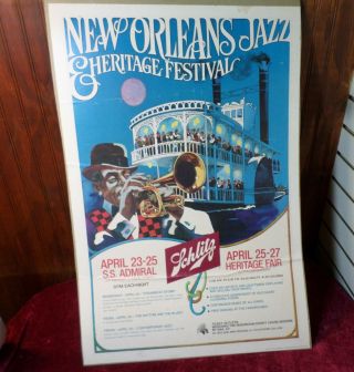 1975 Orleans Jazz & Heritage Festival Poster Schlitz B.  B.  KING FATS DOMINO 2