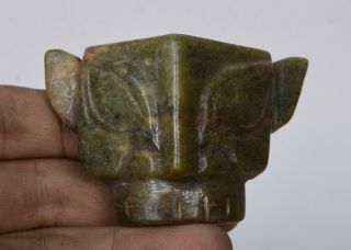 2.  6 " China " Hong Shan " Culture Jade Stone Carved San Xingdui Head Mask Figure