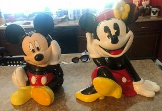 Set Of 2 Retro Vintage Disney Mickey & Minnie Mouse Ceramic Kitchen Cookie Jars