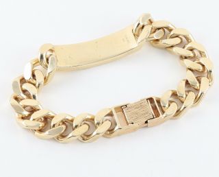 Vintage Men ' s Gents Solid 9Ct Gold Flat Curb Link Chain Identity Bracelet 97.  1g 2